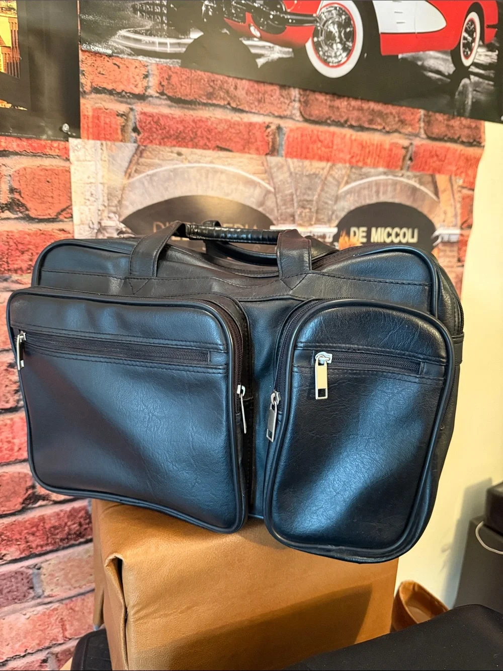 Black Leather Laptop Business travel Briefcase